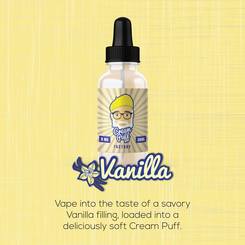 Vape into the taste of a savory Vanilla filling, loaded into a deliciously soft Cream Puff.